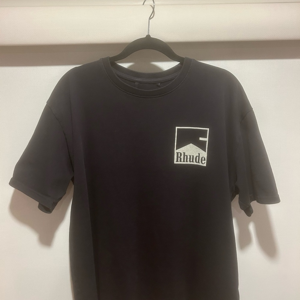 Rhude Black Short Sleeve Tee with White Chest Logo